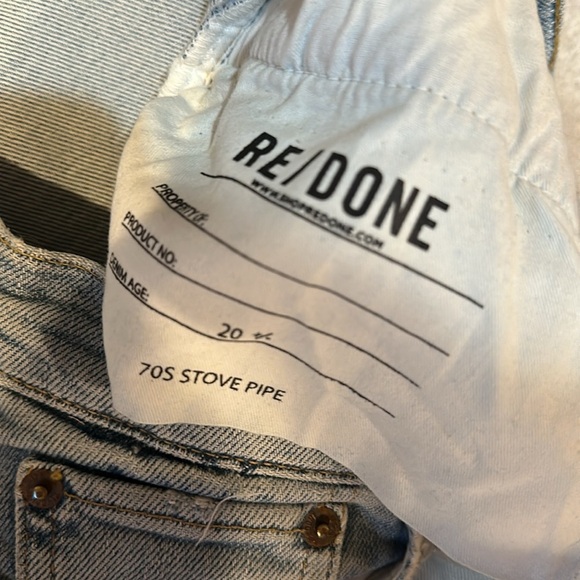 Redone 70s Stovepipe Destroyed Straight Crop Jeans 28 Ripped Distress - Picture 4 of 9